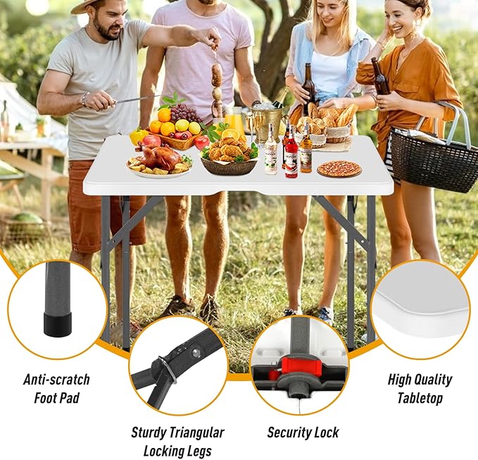 34 Inch Square Folding Table - Heavy Duty Portable Card Table for Indoor & Outdoor, Compact PVC Tabletop with Sturdy Metal Frame, Multi-Purpose for Dining, Parties, Backyard, Poolside, Balcony (White)