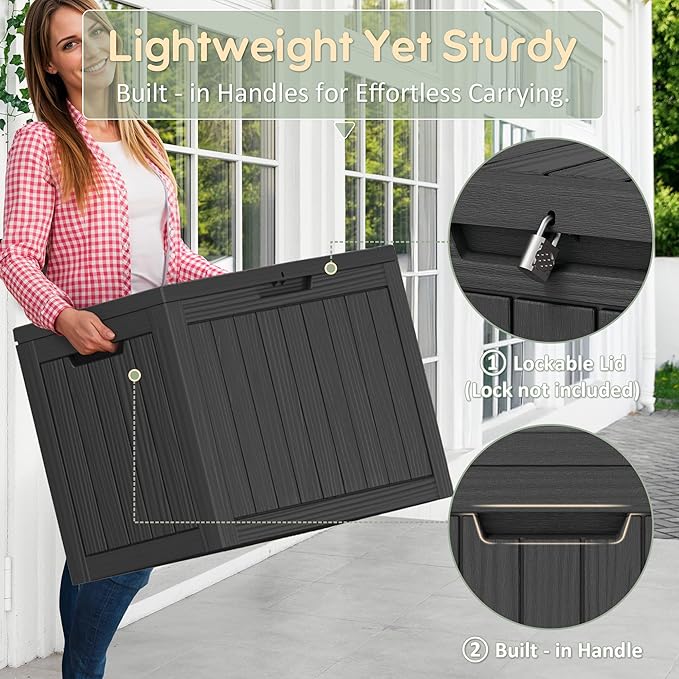 KAMABOKO 55 Gallon Outdoor Storage Box, All-Weather Resin Deck Box Outdoor Waterproof with Lockable Lid for Patio Cushions, Package Deliveries, Garden Tools, Pool Supplies, Black