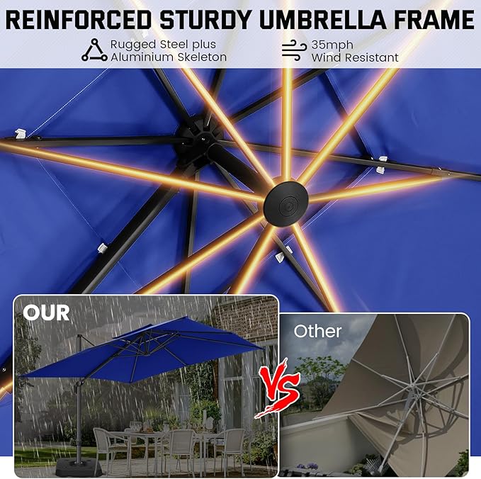HOTEEL Patio Umbrella - 10ft Cantilever Umbrella Outdoor for Patio, Offset Umbrellas with Double Top Vent, UV resistant & Fade resistant, Large Table Umbrella on Clearance for Deck, Pool, Market, Backyard -Dark Blue