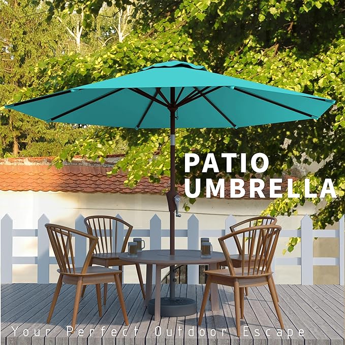 10FT Patio Umbrella, Outdoor Umbrella with Push Button Tilt and Crank, 8 Sturdy Ribs, UV Protection & Waterproof Market Umbrella for Pool, Backyard, Beach,Deck (Peacock Blue)