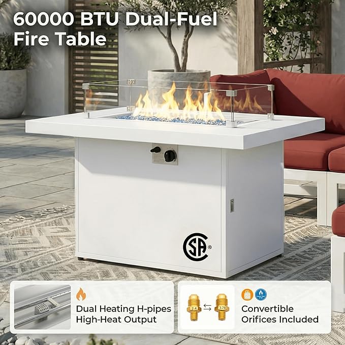 NICESOUL 6 Person Modern Aluminum Outdoor Patio Furniture Set with Chaise & Firepit Table, 29" Wide Deep Seating, All Weather Modular Sectional Couch, Oversized Conversation Set for Poolside Deck, Red