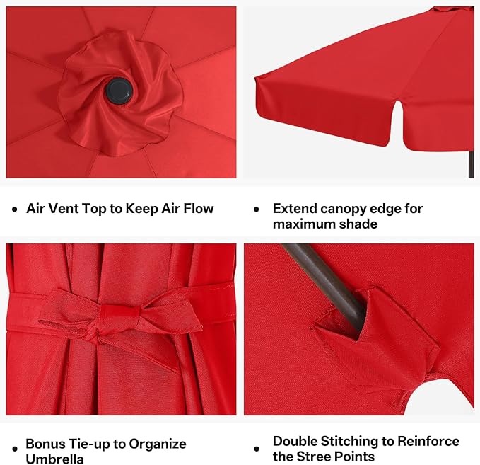 MASTERCANOPY Valance Patio Umbrella 10 ft Replacement Canopy for 8 Ribs-Red Canopy Only
