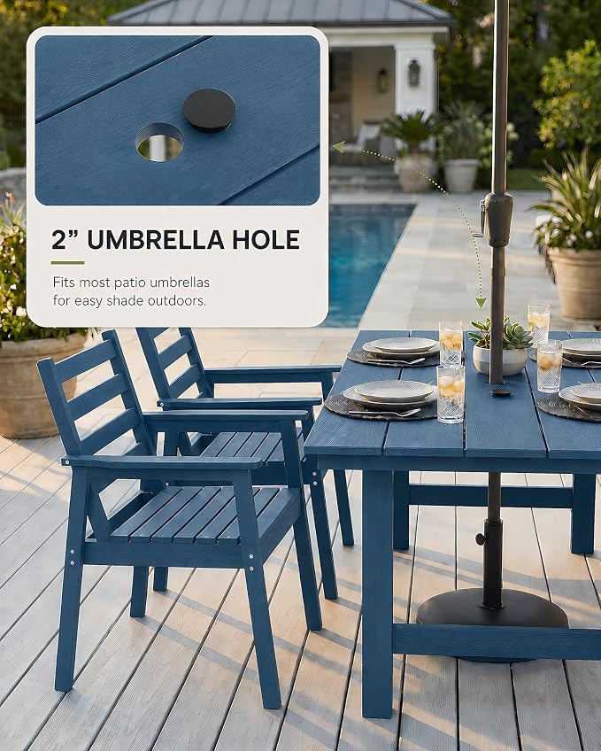 10 Piece HDPE Outdoor Dining Set for 8, Patio Dining Furniture Set with 2” Umbrella Hole, Weather Resistant Outdoor Table and Chairs for Garden, Poolside, Backyard, Deck