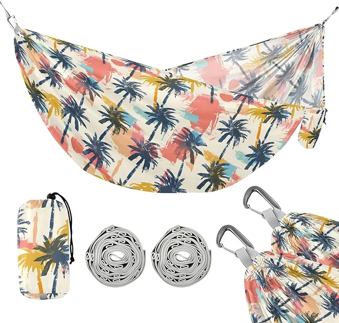 Camping Hammock Outdoor Hammocks for Outside Coconut Tree Retro Beach Trees Portable Lightweight with Pockets Tree Straps Indoor