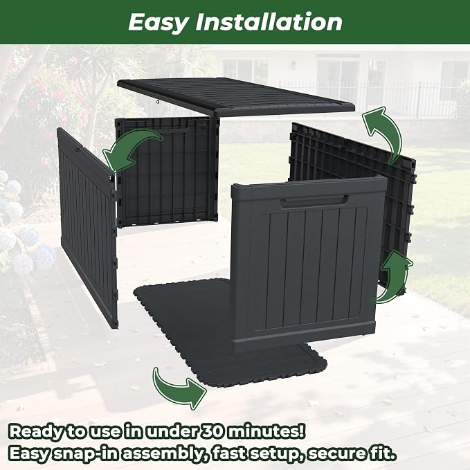 270 Gallon Deck Box, Lockable Waterproof Storage Box, Outdoor Storage Bin for Package Delivery, Patio Cushions, Gardening Tools，Pool Accessories and Sports Equipment (Black,270 Gallon)