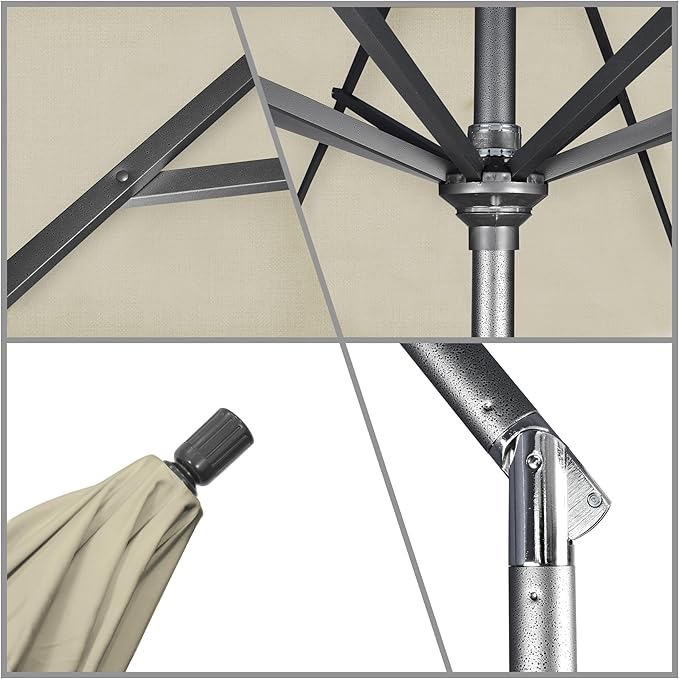 California Umbrella 11Ft Premium Sunbrella Patio Umbrella, Hand-Crank, Tilt-Collar, Gray Frame, Beige Fabric
