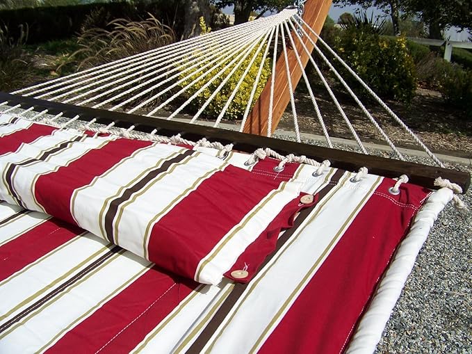 Deluxe Quilted Elegant Red Stripe, Double Padded Hammock Bed w/Pillow. 2 Person Bed. 425 LB Capacity. Stand NOT Included