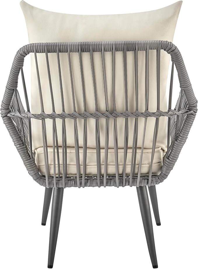 Manhattan Comfort Cannes 3-Piece Patio Conversation Set, Outdoor Furniture | Includes Modern Cushioned Rope Wicker Chairs & End Table, Removable & Washable Cushions, Tempered Glass Tabletop, Cream