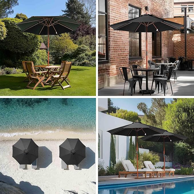 Yescom 9ft Coastal Solid Wood Umbrella Pulley Lift Commercial Base with Wheel Included for Seaside Restaurant Terrace Poolside Beach Club