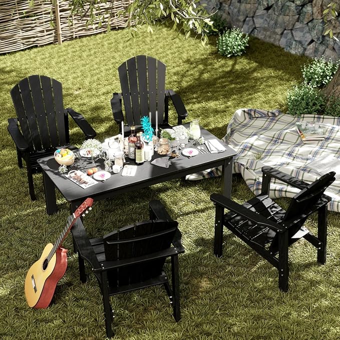 nevilywood Adirondack Coffee Table, HDPE All-Weather Wood Grain, 47.3" x 22.7" x 17", Patio, Garden, Backyard, Black