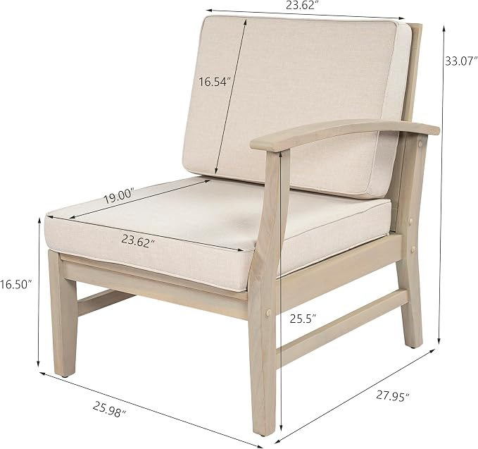 Christopher Knight Home Hugo Acacia Wood Outdoor Patio Furniture Set for 5, V-Shape Patio Sectional Sofa Set with Cushions and Slat Coffee Table, Modern Patio Conversation Set, Light White+Sand