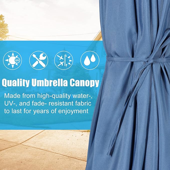 HERMOCE 9FT Solar Umbrella 32 LED Patio Umbrellas with Tilt and Crank,Table Market Outdoor Umbrella for Garden,8 Ribs