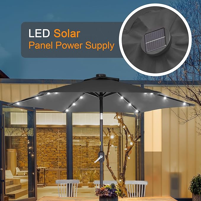 7.5ft Outdoor Umbrella Patio Umbrella with Solar Lights,18 LED Lighted Table Market Outdoor Umbrella, 2-Year-Non-Fading, for Pool, Deck, Garden,Backyard