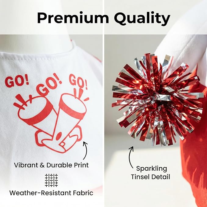 Cheerleader Porch Goose Outfits, Red Goose Outfit with Pom Poms & Bow for 23 Inch Goose Statue, Festive Goose Costume for Garden Porch Yard Lawn Patio Decor
