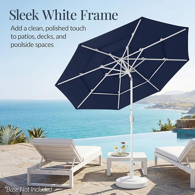 Best Choice Products 10ft 3-Tier Patio Umbrella White Pole, Outdoor Market Umbrella with Push Button Tilt and Crank Lift, Steel Pole Umbrella for Backyard Patio Pool Outdoor Shade