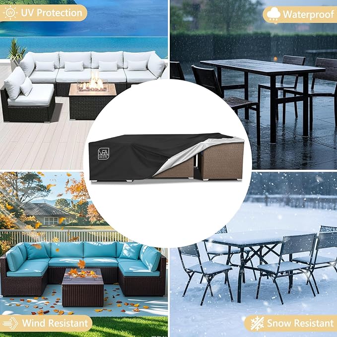 AKEfit Patio Furniture Covers,500D Heavy Duty Waterproof for Outdoor Square and Retangle Patio Table and Chair Covers,Black-126"L x 63"W x 29"H