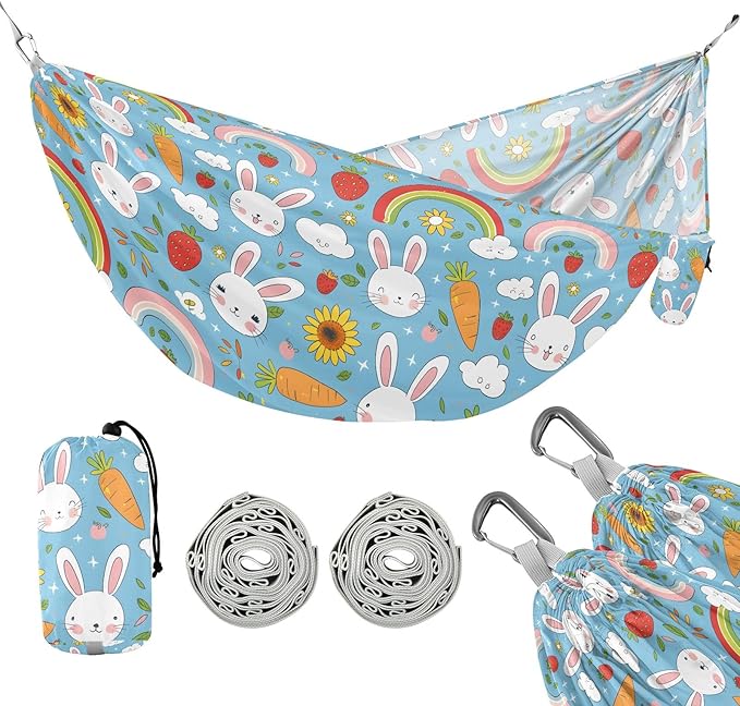 Camping Hammock Outdoor Hammocks for Outside Cute Rabbit Carrot Beach Trees Portable Lightweight with Pockets Tree Straps Indoor