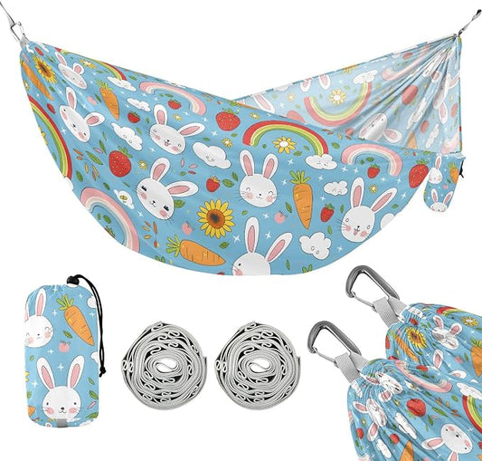 Camping Hammock Outdoor Hammocks for Outside Cute Rabbit Carrot Beach Trees Portable Lightweight with Pockets Tree Straps Indoor