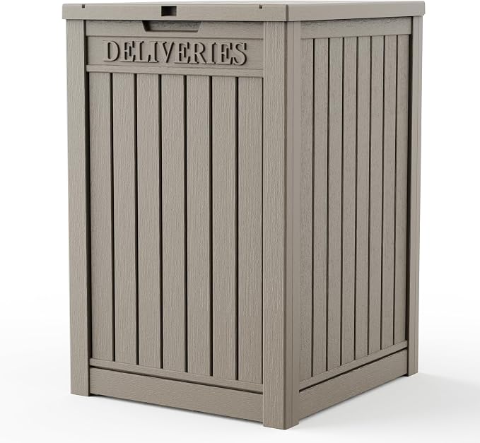 EasyUp Package Delivery Boxes for Outside, 55-Gallon Lockable Parcel Drop Box, Large Double-Walled Resin Weatherproof Storage Porch Box for Deliveries and Patio(Grey)