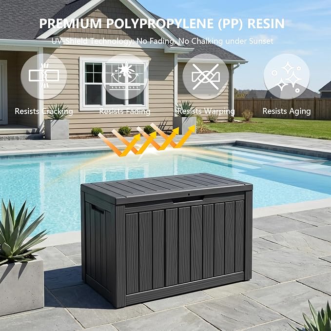 Outdoor Storage Box, 50 Gallon Waterproof Deck Box [Upgraded 3.0], Snap-Together Storage Bin for Chair Cushions, Porch Throw Pillows, Lockable Small Coffee Table Ottoman, Patio Garden, Black