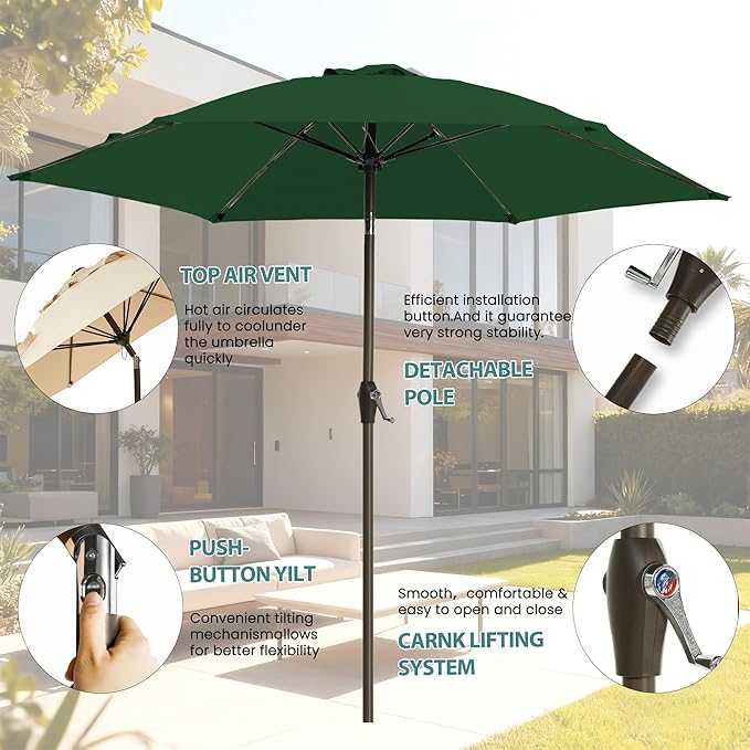 7.5FT Large Outdoor Patio Umbrella with Crank & Tilt - Durable Market Umbrella for Outdoor Patio with 6 Fiberglass Ribs for Poolside,Deck,Yard,Garden