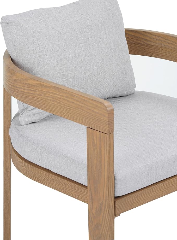 Merax 7 Piece Outdoor Patio Dining Set for 6, Patio Furniture Set with 6 Teak Finished Aluminum Dining Chair with Light Gray Cushions & Acacia Wood Table, Patio Conversation Set for Desk Garden