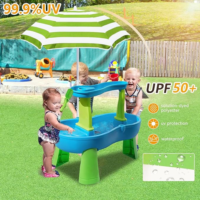 Beach Umbrella for Kids Water Table & Picnic Table Shade, Heavy-Duty Children's Portable Outdoor Umbrella, 47 Inch UV Protection for Sand Play, Camping, Garden and Beach. Green