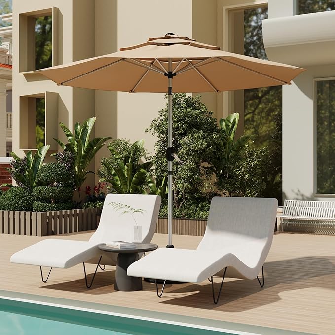 10FT 3-Tier Aluminum Outdoor Patio Umbrella, Fade-Resistant Market Umbrella with Push Button Tilt Function, 8 Sturdy All-Aluminum Ribs for Gardens, Patios, Backyards & Pools