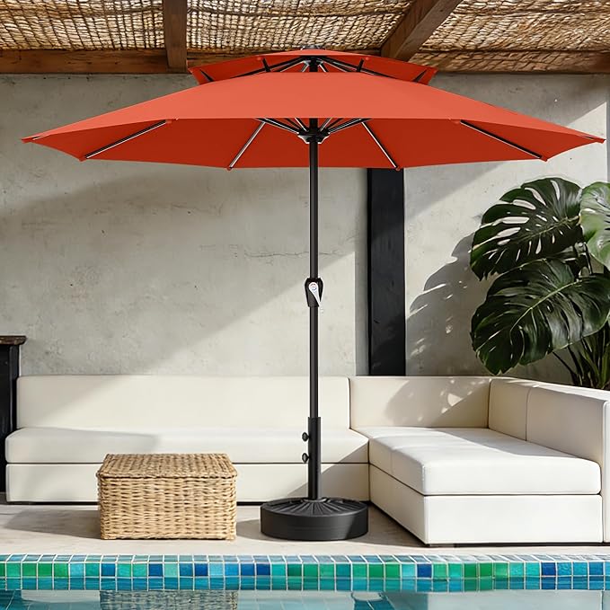 AreShark 12ft 2 Tiers Patio Umbrella - Outdoor Umbrella Waterproof UV Protection, Market Table Umbrella w/ 8 Sturdy Ribs&Crank for Pool, Porch, Garden(Orange)