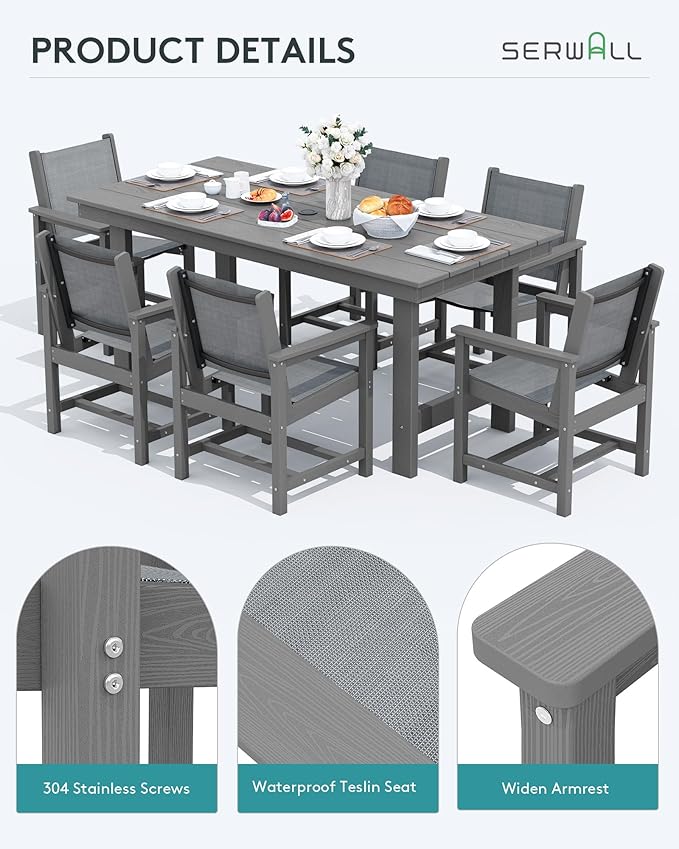 SERWALL 5 Pcs HDPE Patio Dining Set with 1 Table & 4 Woven Chairs, Black | HDPE Outdoor Dining Set with Rectangular Table & 4 Woven Chairs, All-Weather Patio Dining Furniture