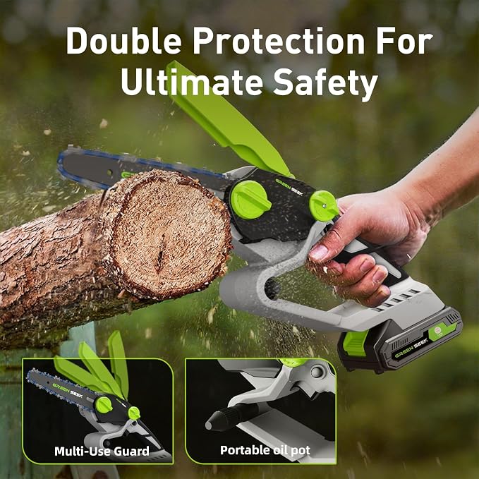 6-Inch Mini Chainsaw Powerful 21V Brushless Electric Chain Saw for Wood Cutting Tree Trimming - Ideal Gifts for Men, Dad, Husband, DIY Lovers - Includes Suitcase & 2 Chains