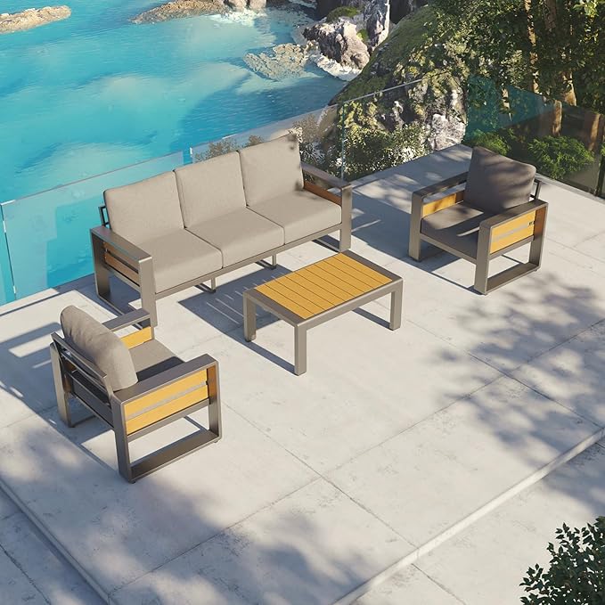 Aoxun Aluminum Outdoor Patio Furniture Set, Coffee Table ×1, Dark Grey & Light Grey