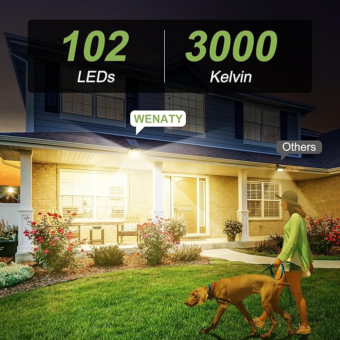 WENATY 102 LED Solar Spot Lights Outdoor Waterproof IP65, Adjustable Landscape Spotlights, [8 Pack/4 Modes] Auto On/Off Solar Powered Flood Lights for Outside Yard Garden Wall Pathway (Warm White)