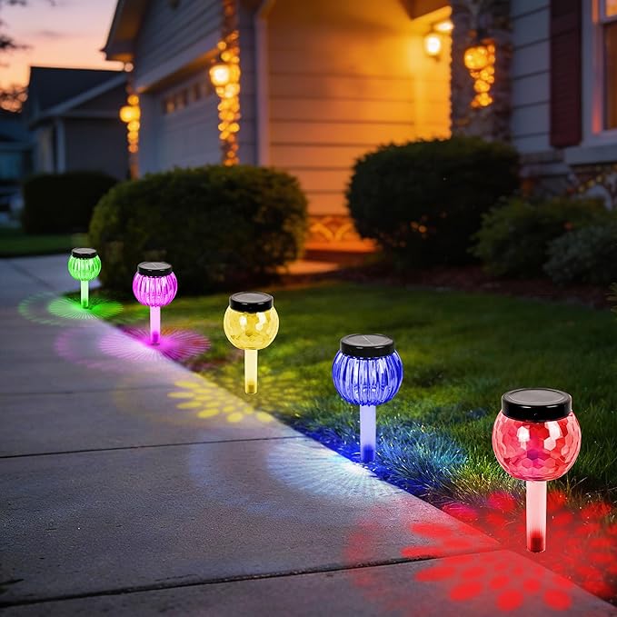DOUBLEZHE 12Pack Solar Christmas Pathway Lights Outdoor Waterproof, Multicolor & Warm White Changing LED Outdoor Solar Lights Christmas Decorations with Auto On/Off for Garden, Yard, Patio, Walkway