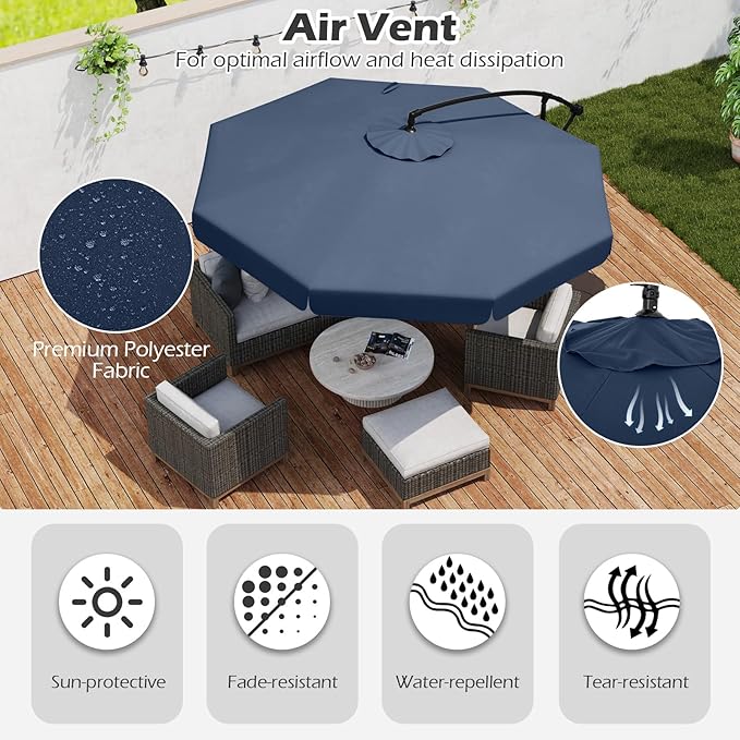 Tangkula 10FT Offset Hanging Umbrella with Cover, Patio Cantilever Umbrella w/ Easy Tilt Adjustment, Crank, Ruffled Edge, 8 Ribs, Sun-Protective Canopy, Heavy-Duty Outdoor Parasol for Pool Garden Deck (Navy)