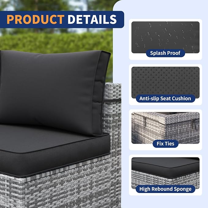 Patio Furniture Set, Modular 10-Piece Patio Conversation Sets with Coffee Table, All-Weather Wicker Outdoor Sectional for Backyard and Balcony, Black (Waterproof Covers Included)