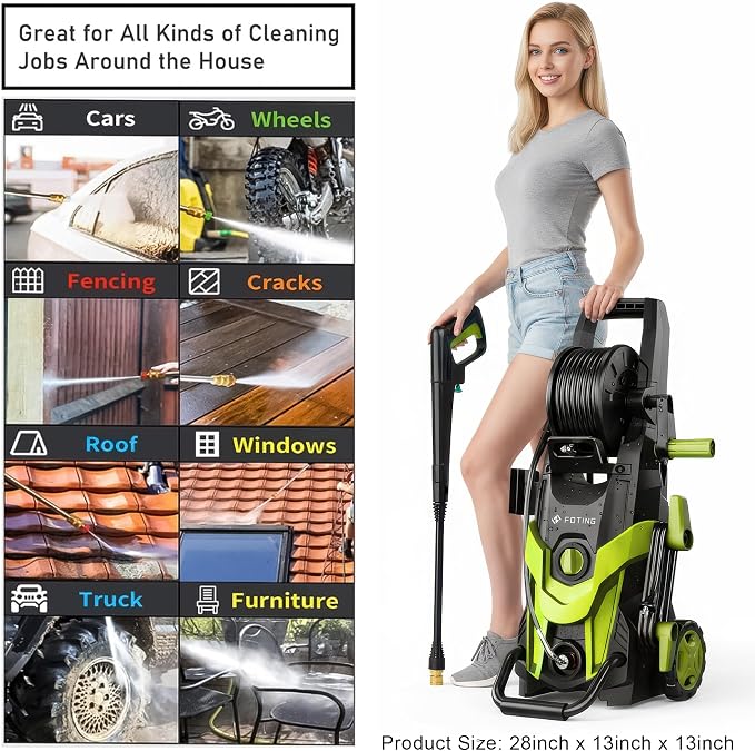 FOTING 2026new Pressure Power Washer 4800PSI with 4 Quick Connect Nozzles,Inlet Hose & Filter, Foam Cannon for Cars/Fences/Driveways/Patios/Home, Yellow