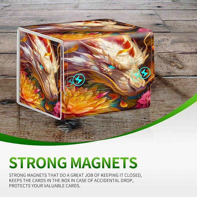 Card Deck Box for MTG, Cards Storage Box Fits 120+ Sleeved, Leather Small Size Strong Magnetic Closing Card Case for Board Games Magic TCG CCG Baseball Collection, Lotus White Dragon