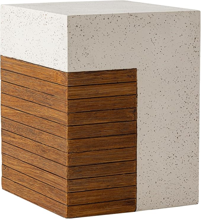 COSIEST Concrete Side Table, Rectangular Outdoor End Table w Faux Wood Design,15''Patio Side Tables End Table, Outdoor Accent Side Tables for Garden and Patio, Terrazzo