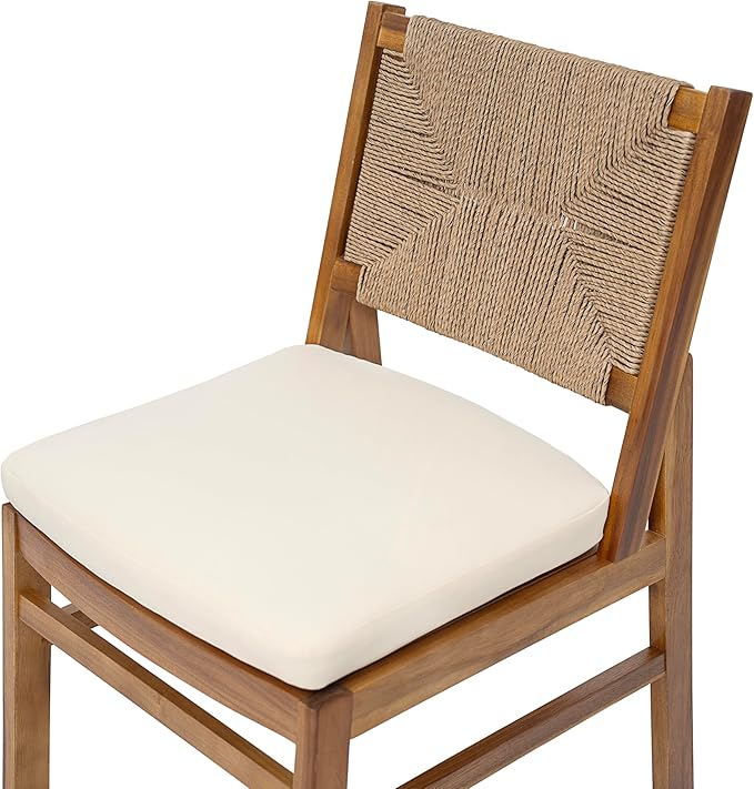 Christopher Knight Home Harly Acacia Wood Patio Dining Set for 6, Solid Wood Outdoor Dining Table Set for 6, 7 Piece Outdoor Dining Set with Rectangular Table and Wicker Backrest, Teak+Cream