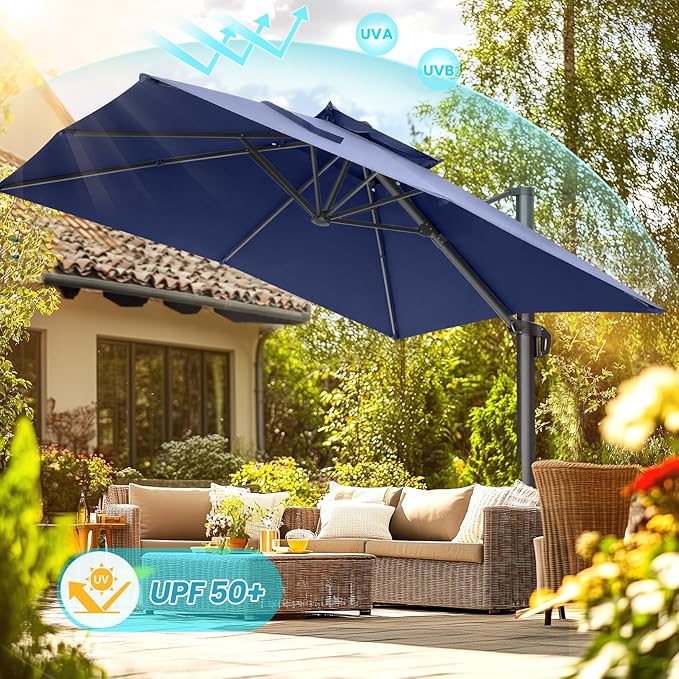 HOTEEL10x10ft Patio Umbrella Cantilever Umbrellas Double Top - Upgrade and Intensify - 360 Rotation and 5 Angles Adjustment - Aluminum Offset Pool Umbrella Outdoor Umbrellas for Patio Garden Pool