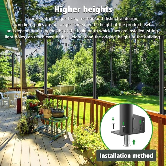 NUERPO 10 Pack String Light Poles,5Ft Metal Poles for Outdoor String Lights,Outdoor Light Poles with Post,Poles/Stand for Outside,Patio,Deck,Backyard,Garden Wedding,Party