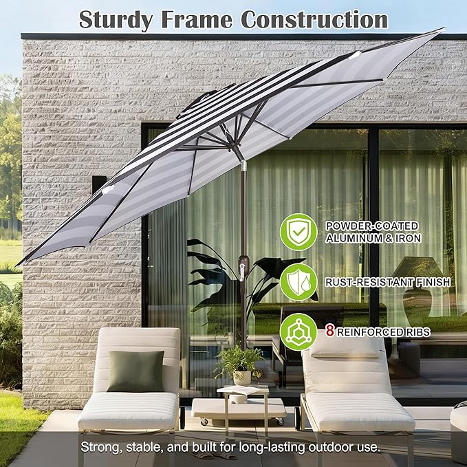 Blissun 10FT Outdoor Patio Umbrella, Outdoor Table Umbrella, Yard Umbrella, Market Umbrella with 8 Sturdy Ribs, Push Button Tilt and Crank