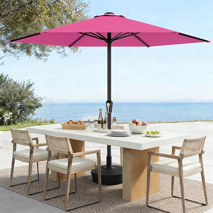 AreShark 11 FT Patio Umbrella for Outdoor, Outdoor Table Umbrella with Push Button Tilt and Crank, Outdoor Patio Umbrellas with 6 Sturdy Ribs, Patio Umbrellas for Market, Garden, Pool (Rose Pink)