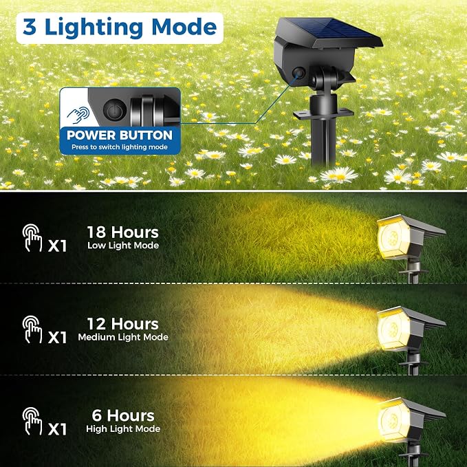 12 Pack Solar Spot Lights Outdoor Waterproof, Landscape Spotlights | Warm White, Solar Powered, Auto On/Off, Lighting for Outside Pathway Yard Lawn Flag Garden Walkway Pathway