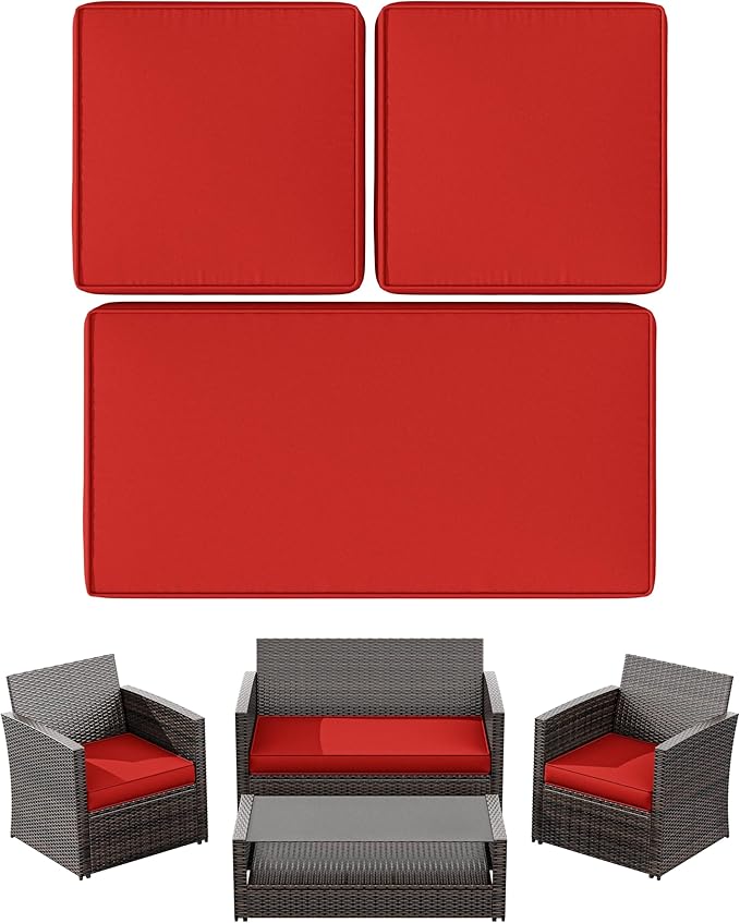 3 Pack Outdoor Patio Seat Cushions Replacement Covers Fit for 4 Pieces 4-Seater Wicker Rattan Patio Conversation Set Loveseat Chair Couch Furniture,36x18x2,18x18x2,Red-Cover Only