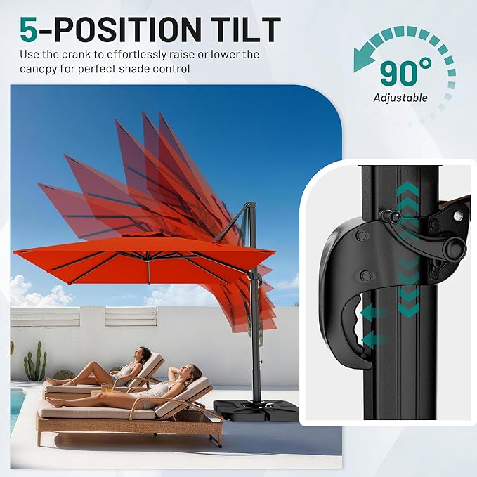 AreShark 8 X 8 FT Cantilever Patio Umbrella, 360-Degree Rotation Round Hanging Offset Umbrella with Crank, Heavy Duty Patio Umbrella for Patio, Pool, Garden, Deck, Orange