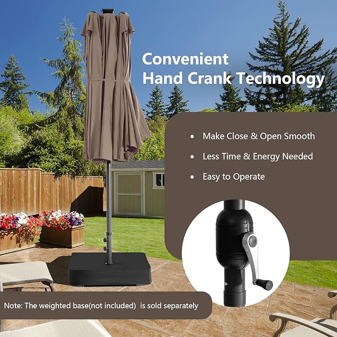 Tangkula 15 Ft Solar Patio Umbrella, Double-Sided Extra Large Outdoor Market Table Umbrella with 48 LED Lights, Crank Handle, 12 Sturdy Ribs for Poolside, Garden & Backyard (Tan)
