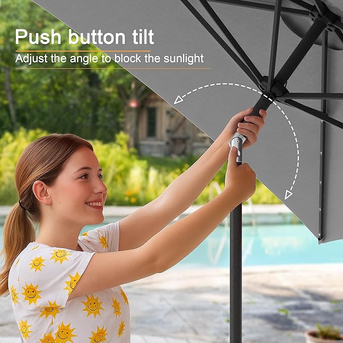 Rectangle Patio Umbrella with Solar Lights, 6x9ft Outdoor Rectangular Table Market Umbrella Patio with Push Button Tilt and Crank for Pool, Deck, Garden,Backyard
