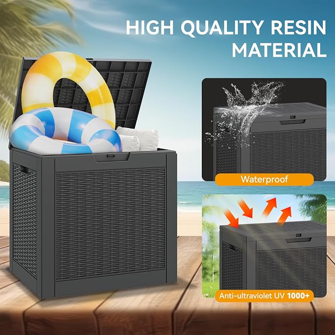 Bifanuo Outdoor Storage Box, 32 Gallon Deck Boxes Waterproof, Resin Storage Cabinet Multi Functional Storage Bench For Gardening Tools, Pool Supplies, Patio Furniture, Lockable